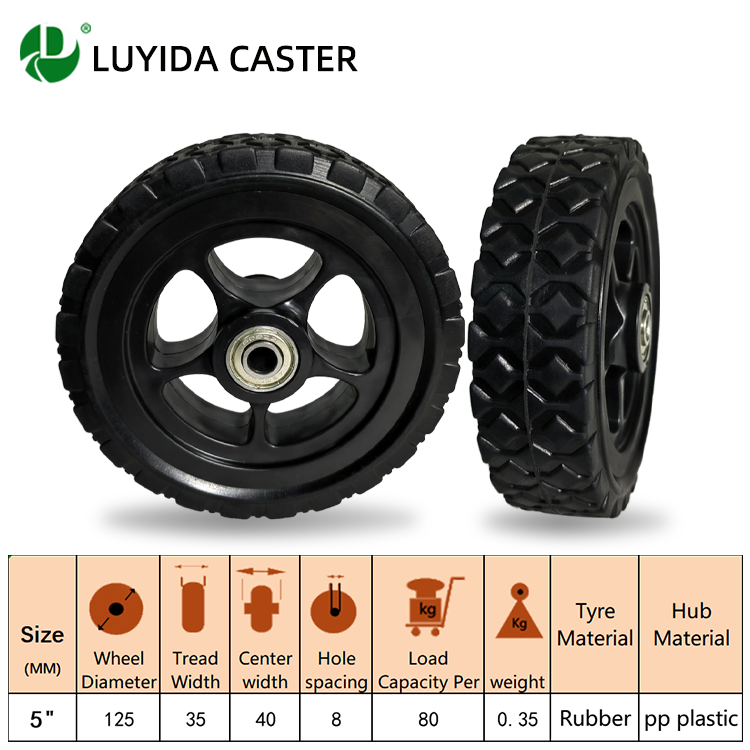 High Quality 5 Inch Rubber Casters Silent-Wear-resistant-Non-slip Suitable for Trolleys, Toolboxes